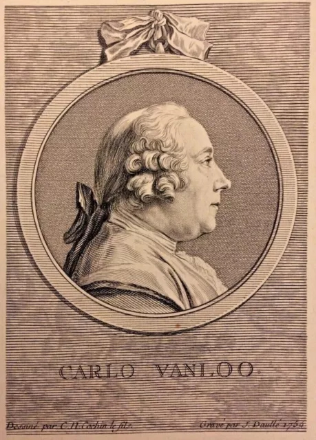 portrait de Carle Vanloo, peintre, gravure XVIIIe Cochin