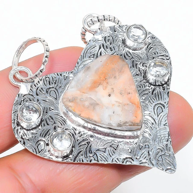 Desert Rose Druzy, White Topaz 925 Sterling Silver Jewelry Pendant 2.17" W428