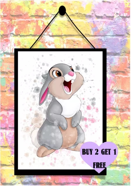 BUY 2 GET 1 FREE Disney Bambi Thumper Watercolour Print Poster A4