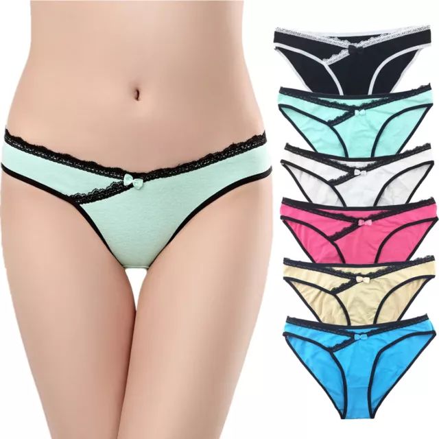 3 6 12 Pcs Lot Women's Cotton Thongs Underwear Lace Trim V-back Panties,XS  S M