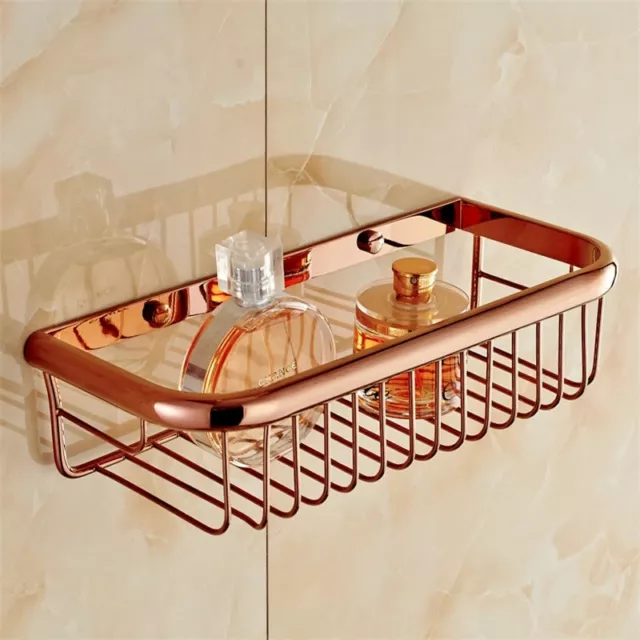 30cm Rose Gold Wall Mounted Bathroom Shower Shelf Storage Basket Caddy Rack