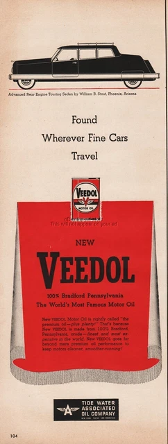 1950 Motor Oil William Stout Phoenix AZ concept car art Tidewater Oil Co ad