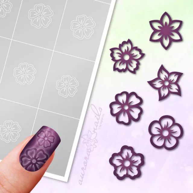 Schablonen für Airbrush und Nailart Blüten Blumen Floral Set Bvg6 - 6x 20 Stk.