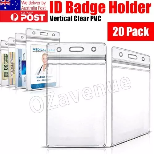 20x Clear Plastic ID CARD HOLDER POUCH PVC Lanyard Work BADGE Zip Lock Quantity