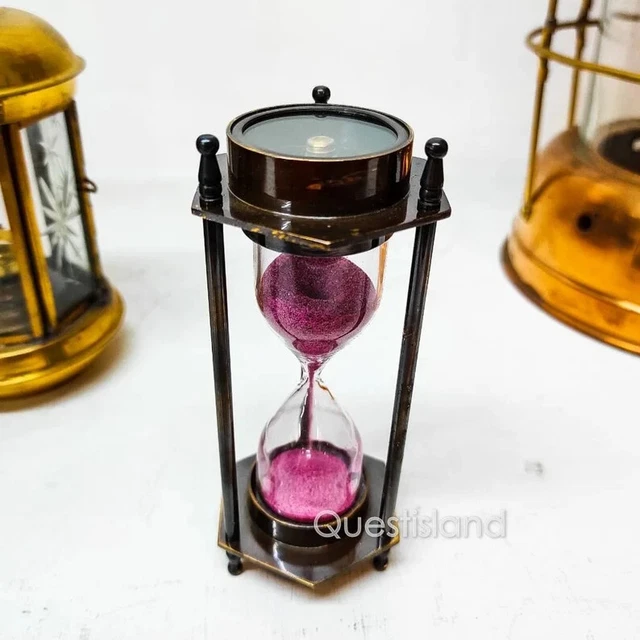 Sand Zeitgeber Sanduhr Messing Hexagon Form Mit Beide Seite Richtung Kompass