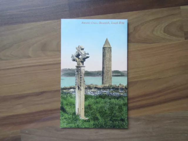 Old postcard - Ancient cross Devenish - Lough Erne - Ireland - Fermanagh
