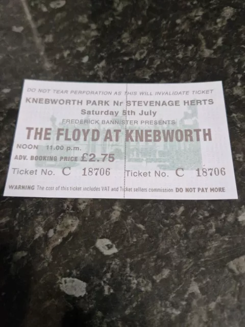 Freddie Bannister Presents The Floyd At Knebworth Ticket Merchandise Re Print