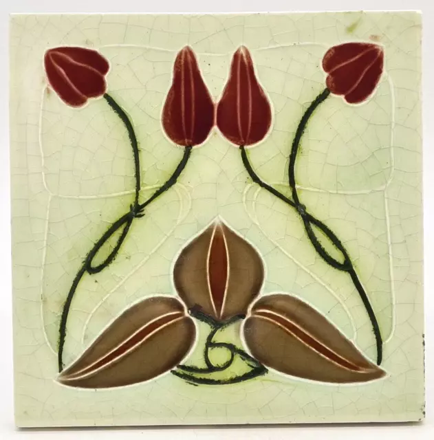 Antique Fireplace Tile Henry Richards 1905 Art Nouveau Majolica Tile