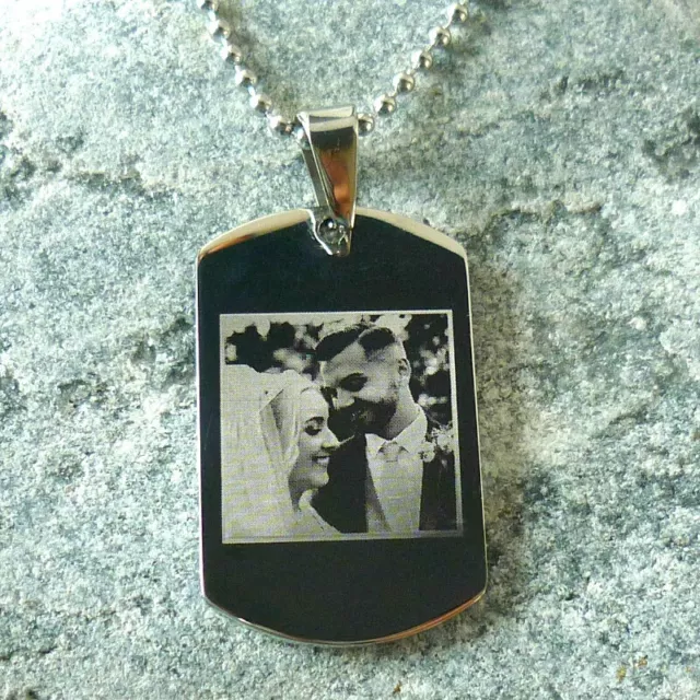 Personnalisé Dogtag Collier pour Homme Ou Garçon Avec Gravé Photo, Tout Gravure