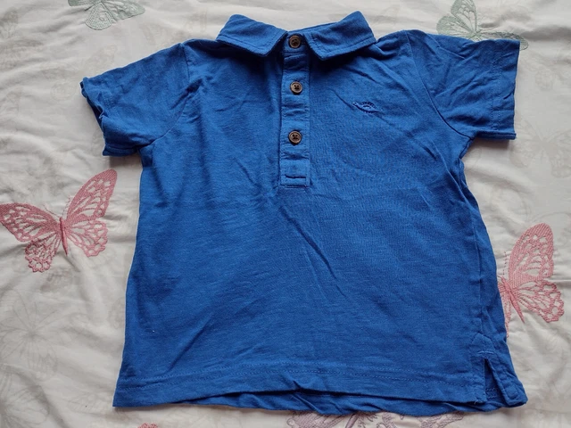 Top con colletto mini ribelle bambino blu maniche corte abbottonato 18-24 mesi