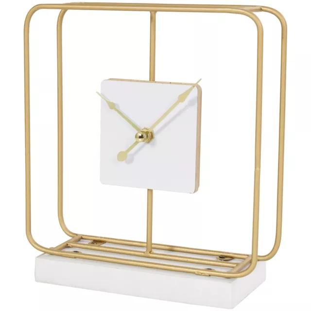 8" Gold Metal Geometric Open Frame Clock with White Clockface and Base