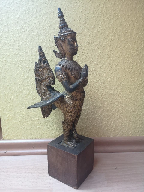 Thai Kinnari / Mythologischer Vogel / Frau 1900 Bronze Antik Thailand