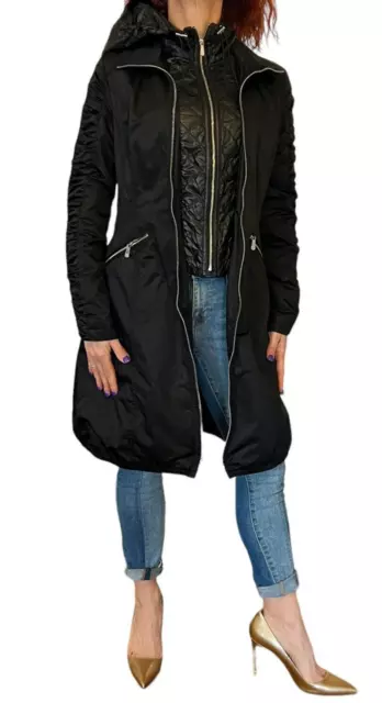 Dawn Levy Women's  Cali Coat Jacket Black Hooded Quilted Bib Removable  Black Xs