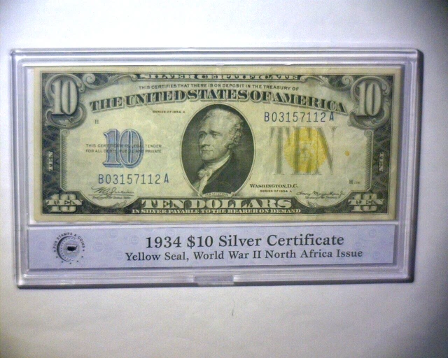 1934 A $10 TEN Dollar NORTH AFRICA Emergency Issue Silver Certificate Note  NICE