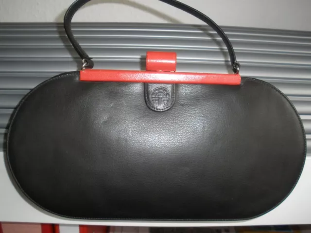 Schicke Damenhandtasche von Louis Féraud , echtes Leder Vintage/Art Deco schwarz