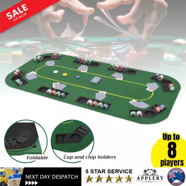 Foldable Casino Card Poker Games Tabletop Mat w Cup Holders For 8 Players