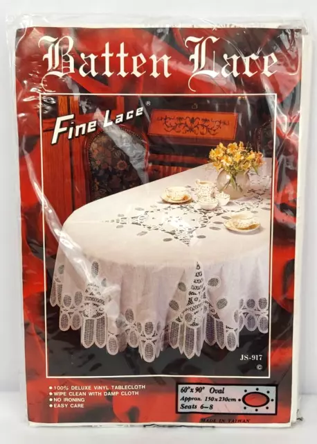 Nos De Colección Batten Fine Lace Deluxe Blanco Vinilo 60x90 Ovalado Mantel Asientos 6-8