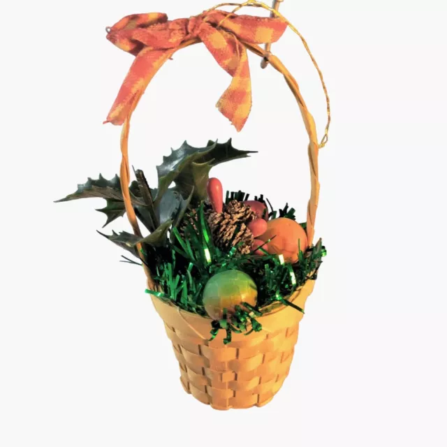 Miniature Holiday Fruit Basket Christmas Ornament Holly Pinecone