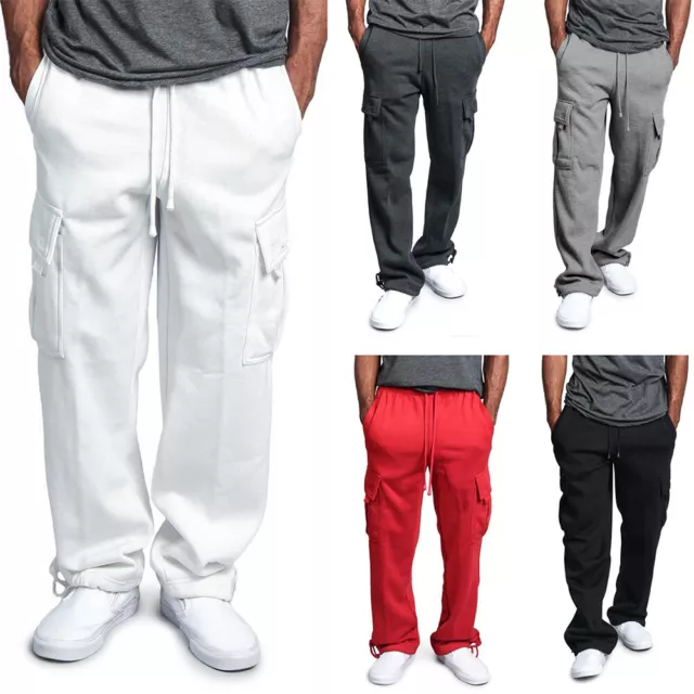 Mens Elasticated Cargo Pants Combat Work Joggers Tracksuit Bottoms Trousers UK