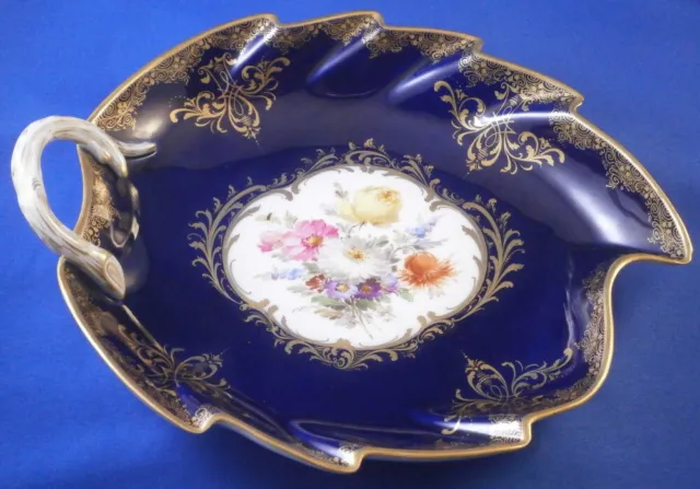 Antique 19thC Meissen Porcelain Cobalt Blue Leaf Dish Porzellan Blattschale 2