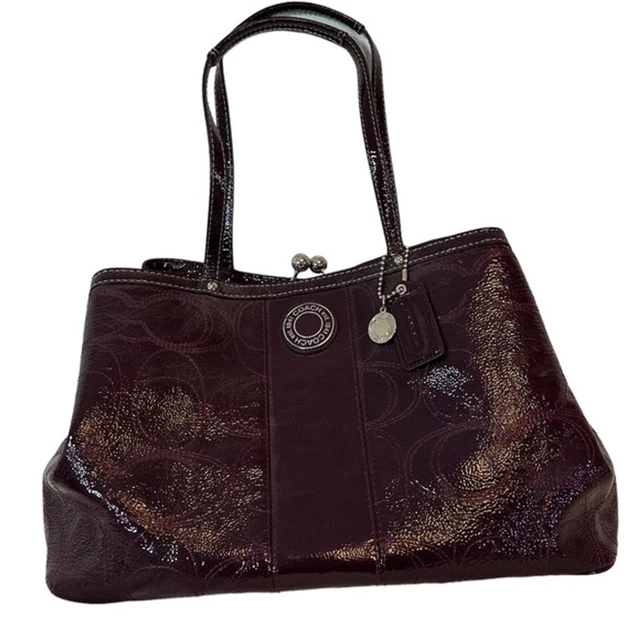 Coach Purple Patent Leather Signature C Kisslock Handbag