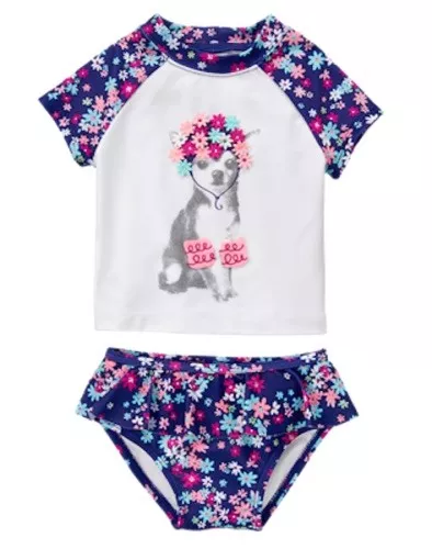 NWT Gymboree Puppy Dog Rash Guard Set Swimsuit UPF 50+ Toddler Girls many Sizes