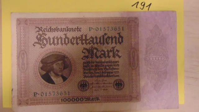 23/191) Reichsbanknote  Hunderttausend Mark vom 1. Februar  1923