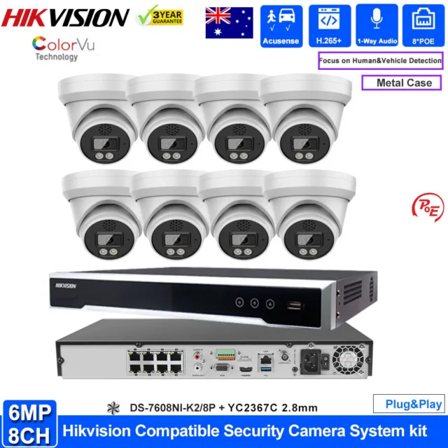 Hikvision 8CH CCTV Security Camera System PoE Outdoor 6MP ColorVu Audio IPC lot