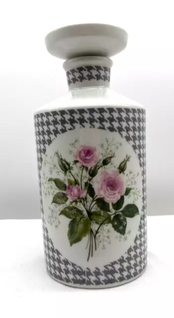 Vintage French Limoges Halga Porcelain Apothecary Bottle with Stopper Pink Roses