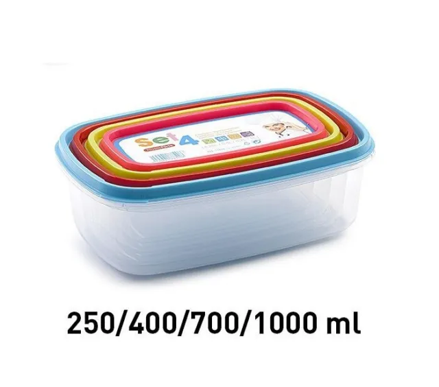 Set 4 Pz Contenitori In Plastica Rettangolari Con Coperchio Per Alimenti dfh