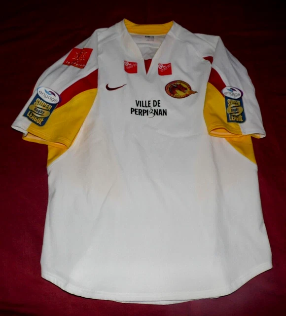 Maillot De Rugby Du XIII Catalan N°4 - Taille L, Années 90, Porté - Équipe De Perpignan