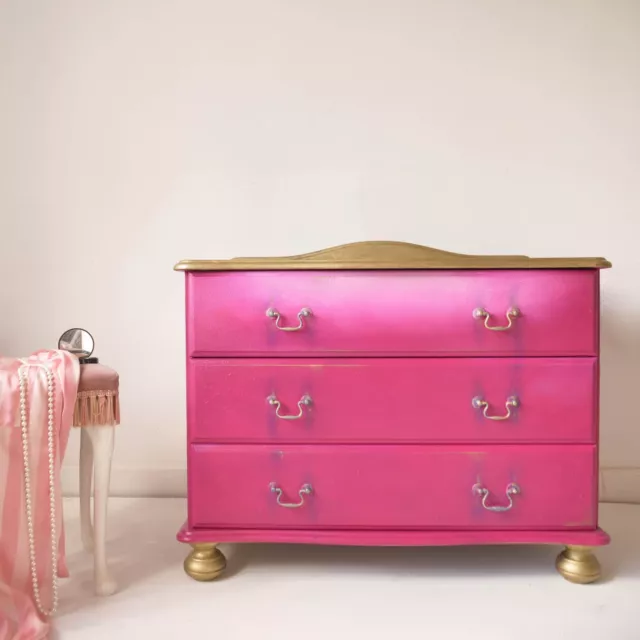 Pink Chest of Drawers - Hand Painted - Stencil - Cabinet - Bedroom Furniture Art