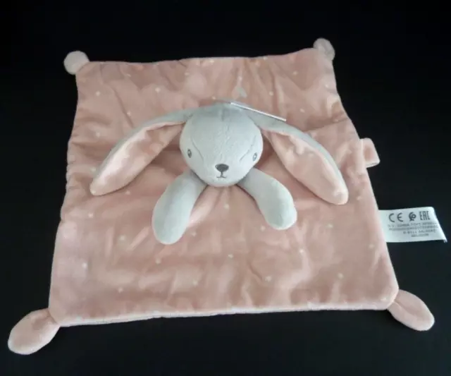 24. DOUDOU PLAT SIMBA EAC LAPIN rose gris blanc étoile attache tétine  100% NEUF