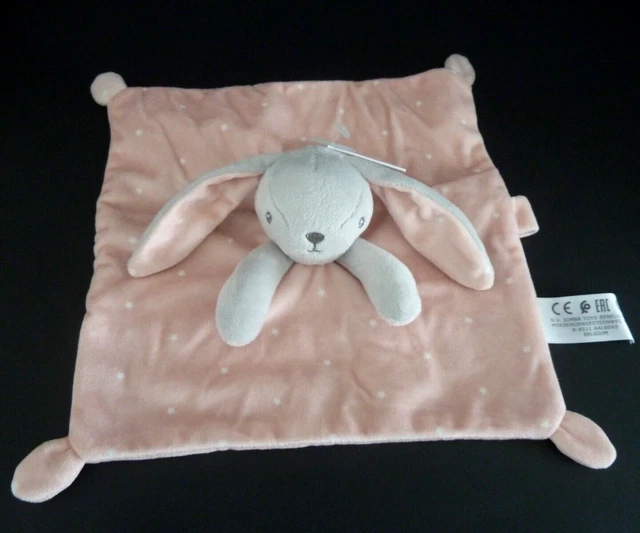 *. DOUDOU PLAT SIMBA EAC LAPIN rose gris blanc étoile attache tétine  100% NEUF
