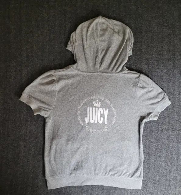 Cute Y2k Style Juicy Couture Short Sleeve Zip-Up Hoodie Size XL Grey / White