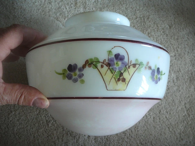 Antique Hand Painted Floral Pattern Ceiling Fixture  Glass Globe Shade 4" Fitter