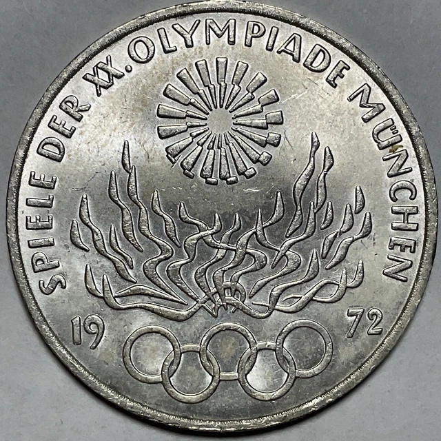 1972-G *Germany Silver 10 Marks* Unc (Munich Olympics) ~Nr~ #555