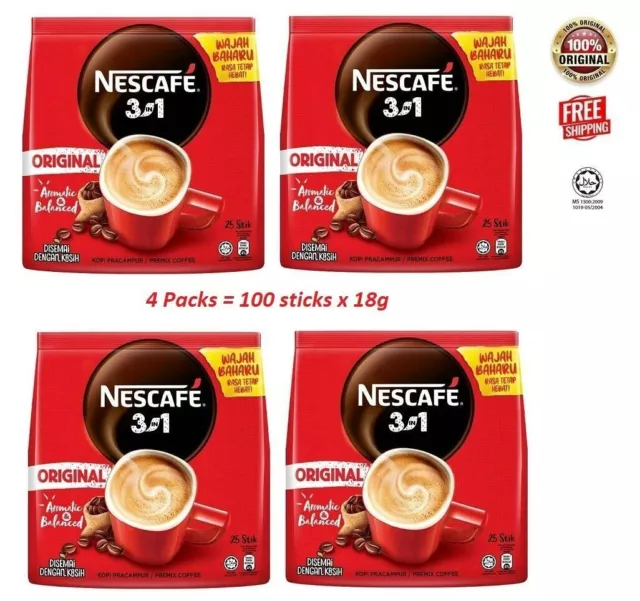 NESCAFE 3 in 1 Blend & Brew Original Instant Coffee 100 sticks x 4 packs