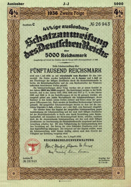 Schatzanweisung Dritte Reich - 5.000 Reichsmark - Berlin Reichsschuldverwaltung