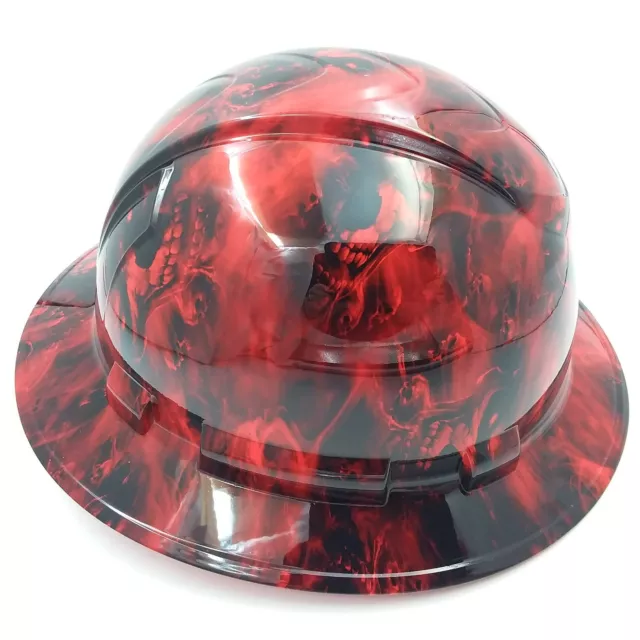 FULL BRIM Hard Hat custom hydro dipped , OSHA approved , RED HADES EVIL  SKULL 3