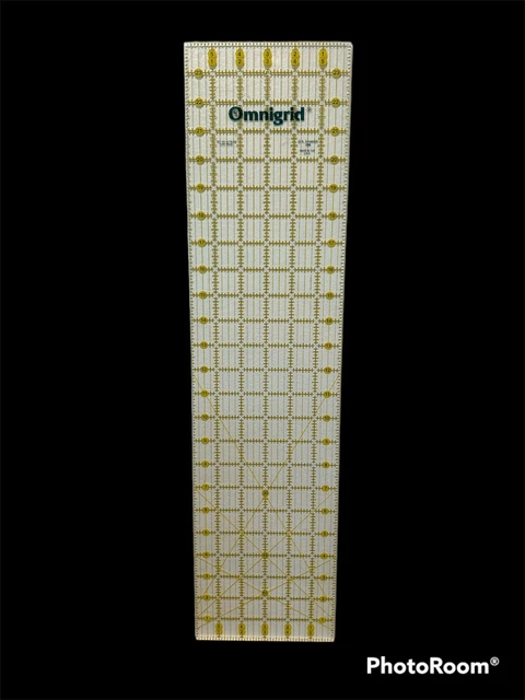 Regla de edredón Omnigrid 6"" x 24"" antideslizante neón 1988 artículo 24 hecha en EE. UU.