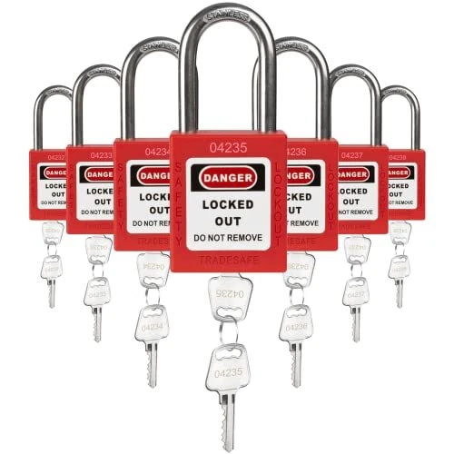TRADESAFE Lockout Tagout Locks Set - 7 Red Loto Locks, Lockout Locks Keyed Di...