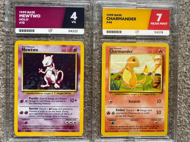 CHARMANDER 46/102 and MEWTWO 10/102 Ace Grading 1999 Base Set Pokemon Not PSA