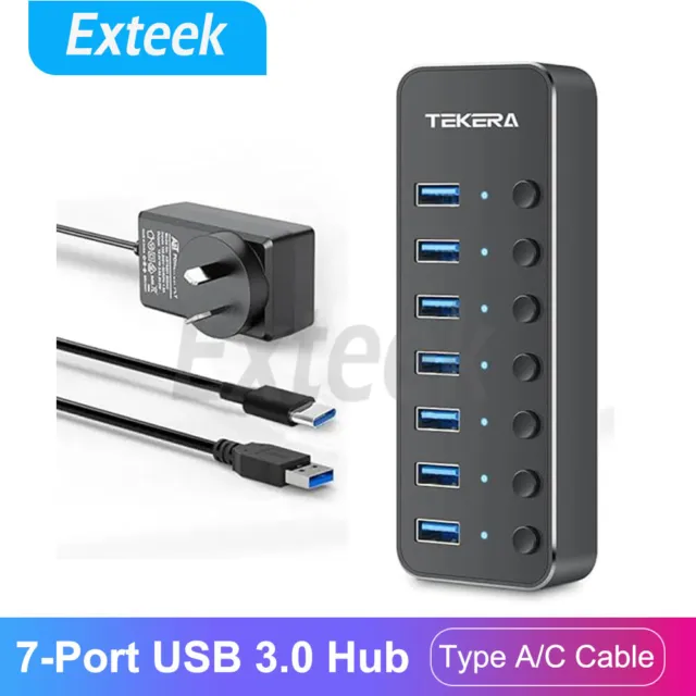 7-Port USB 3.0 Hub Splitter Switch 5Gbps Data Power Adapter Type A Type C Cable