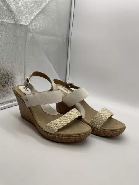 BOC Born Womens Off White Manmade Cork Wedge Platform Strappy Sandals Size 10