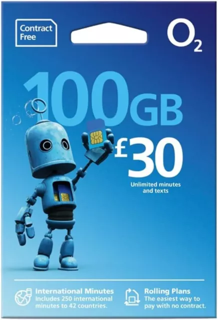 O2 Pay As You Go SIM Card Preloaded with a £30 Bundle PAYG 100GB DATA