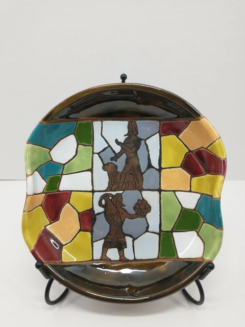 RARE VINTAGE KERAMOS Mosaic Hand Painted ISRAEL Dish Plate Home Décor