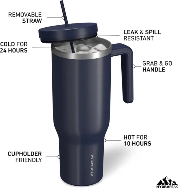 Travel Mug for Hot & Cold Beverages Stainless Steel Insulated Tumblers & Handle 2