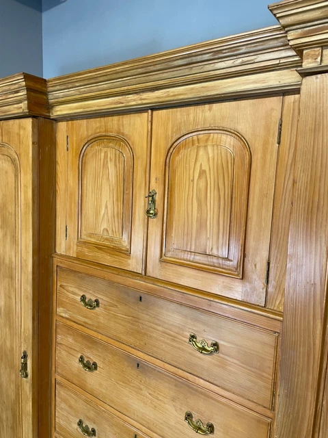 C19th Large Pine Breakfront Wardrobe 3