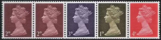 Great Britain UK - 1969 QEII Machins Pre-decimal Coil Stamps Strip of 5 MNH